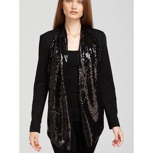 Calvin Klein Womens Open Front Cardigan Sequin Size M Black Long‎ Sleeve Party